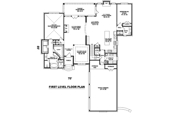 Floor Plan - Main Floor for European House Plan #81-1288 - 3 bed, 4 bath