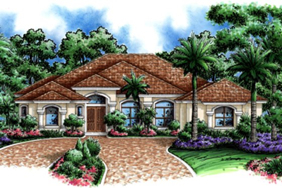 Exterior - Front Elevation for Mediterranean House Plan #27-419 - 5 bed, 3 bath