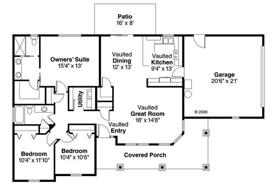 Floor Plan - Main Floor for Craftsman House Plan #124-695 - 3 bed, 2 bath