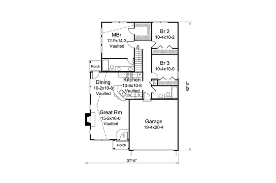 Floor Plan - Main Floor for Ranch House Plan #57-612 - 3 bed, 2 bath