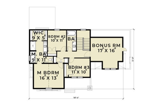 Floor Plan - Upper Floor for Farmhouse House Plan #1070-1 - 3 bed, 2.5 bath