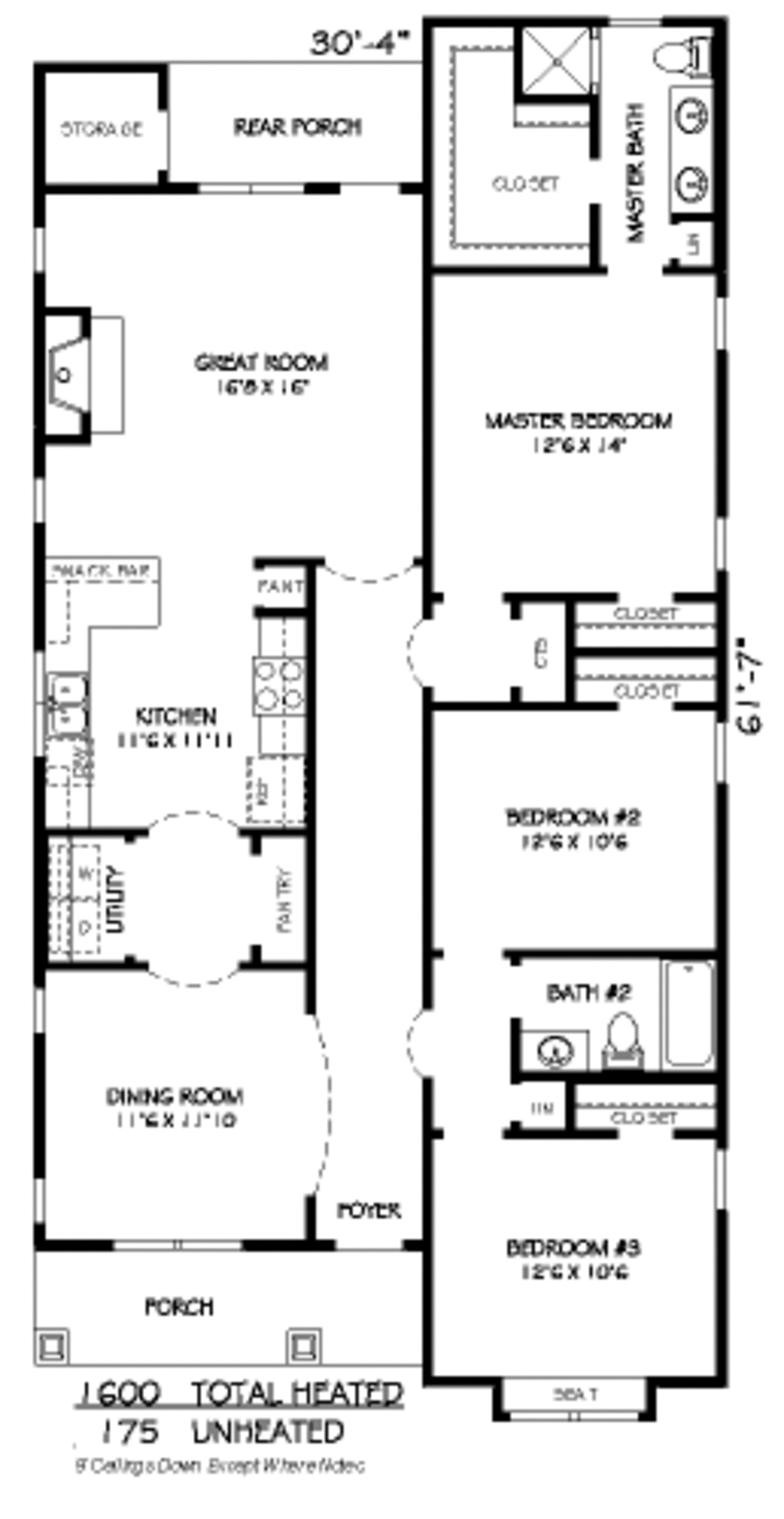 Traditional Style House Plan 3 Beds 2, 4 Bedroom House Plans 1600 Square Feet