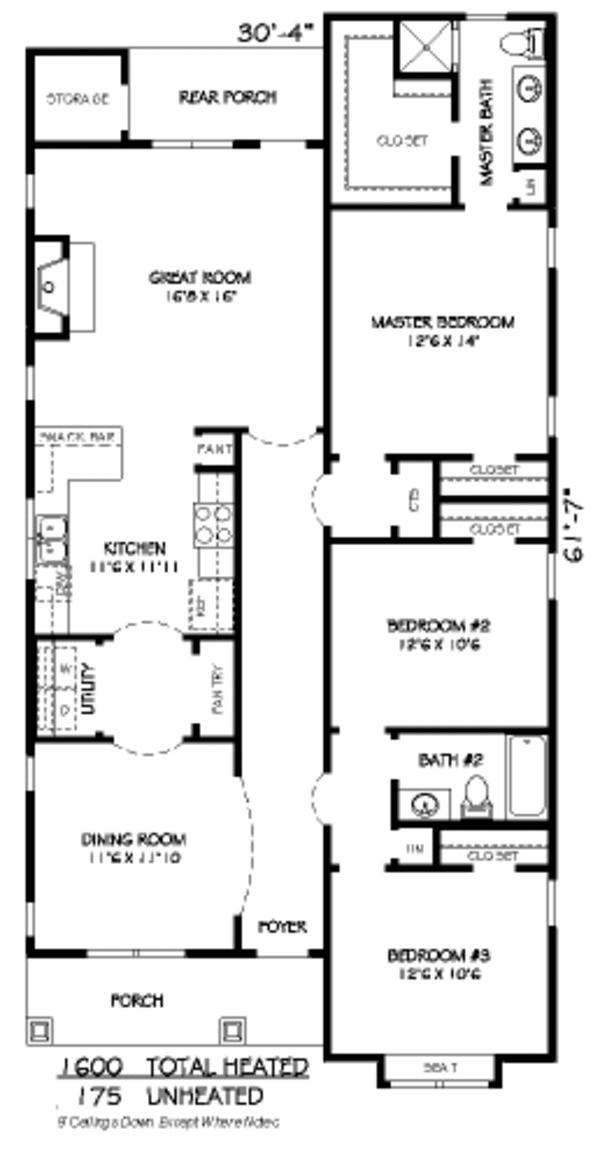 Traditional Style House Plan - 3 Beds 2 Baths 1600 Sq/Ft Plan #424-197