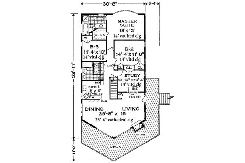Architectural House Design - Floor Plan - Main Floor for Cabin House Plan #3-227 - 3 bed, 2 bath