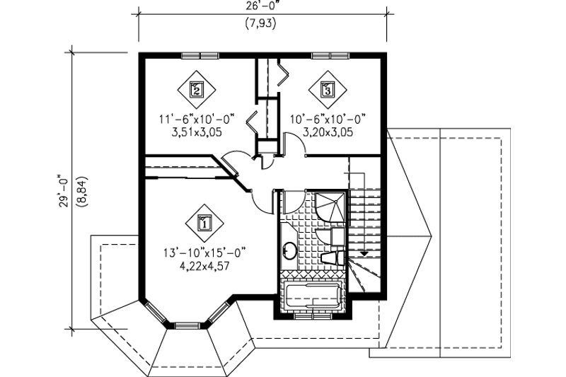 Architectural House Design - Floor Plan - Upper Floor for Victorian House Plan #25-2170 - 3 bed, 1.5 bath