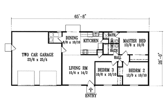 Floor Plan - Main Floor for Ranch House Plan #1-1053 - 3 bed, 2 bath