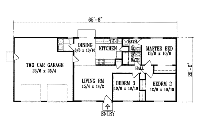 Architectural House Design - Floor Plan - Main Floor for Ranch House Plan #1-1053 - 3 bed, 2 bath