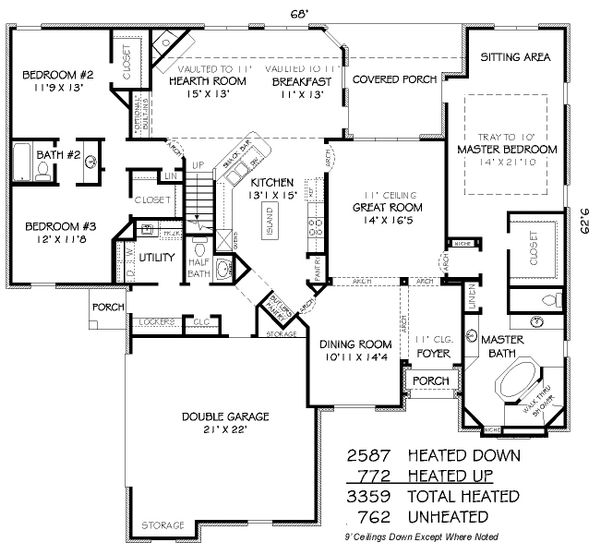 European Style House Plan - 4 Beds 3.5 Baths 3359 Sq/Ft Plan #424-251 ...