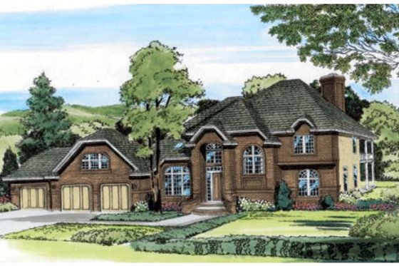 Exterior - Front Elevation for European House Plan #312-326 - 3 bed, 3.5 bath