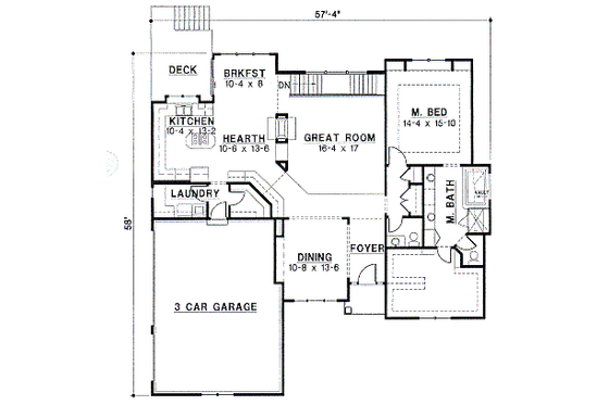 Floor Plan - Main Floor for Traditional House Plan #67-354 - 3 bed, 2.5 bath