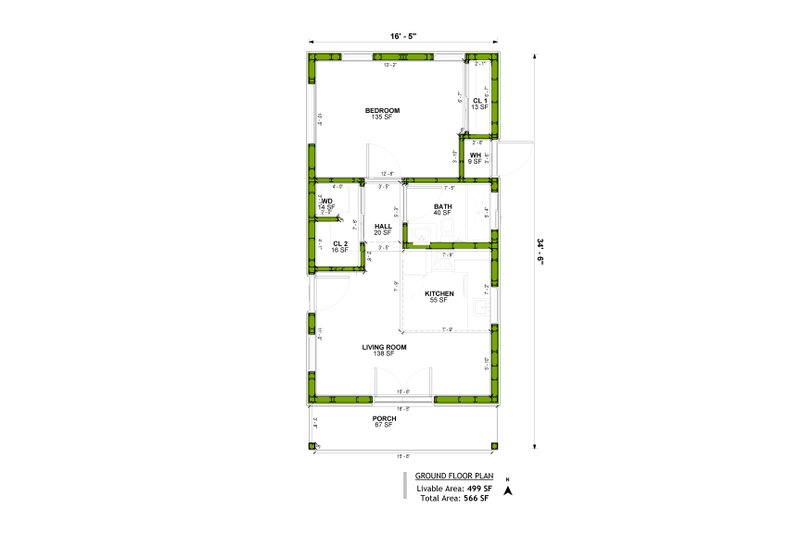 Architectural House Design - Floor Plan - Main Floor for Ranch House Plan #1106-73 - 1 bed, 1 bath
