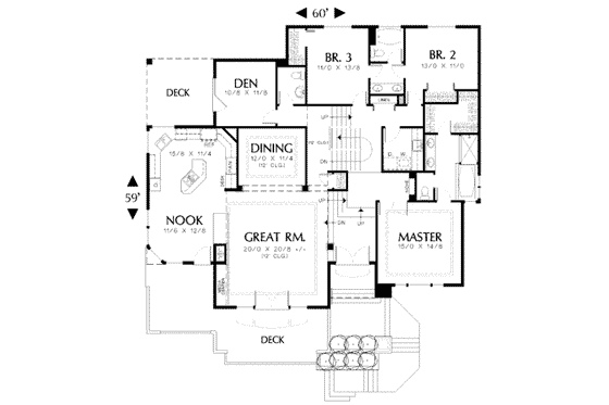 Floor Plan - Main Floor for Mediterranean House Plan #48-128 - 4 bed, 2.5 bath