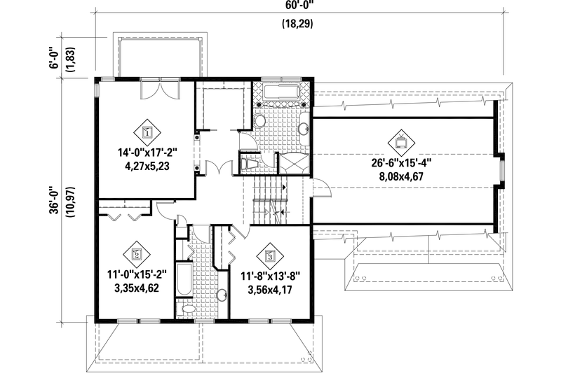 Architectural House Design - Floor Plan - Upper Floor for Country House Plan #25-4688 - 4 bed, 2 bath