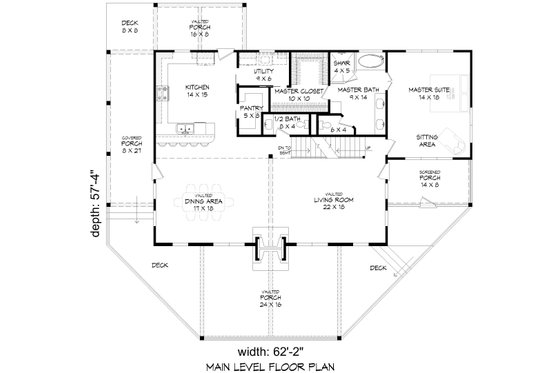 Floor Plan - Main Floor for Farmhouse House Plan #932-1137 - 3 bed, 2.5 bath