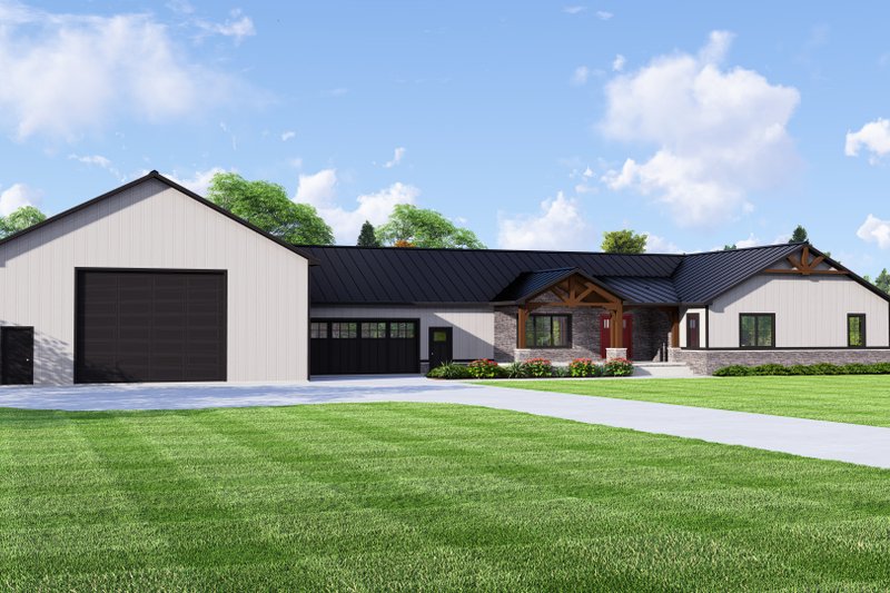 House Blueprint - Exterior - Front Elevation 3 for Barndominium House Plan #1064-314 - 4 bed, 2.5 bath