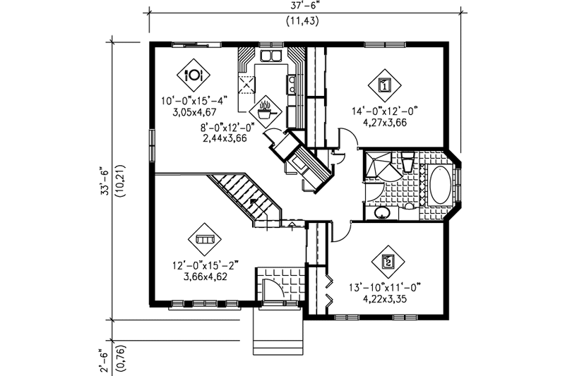 Dream House Plan - Floor Plan - Main Floor for Ranch House Plan #25-1163 - 2 bed, 1 bath