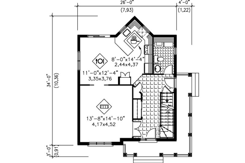 Dream House Plan - Floor Plan - Main Floor for Farmhouse House Plan #25-4150 - 3 bed, 1.5 bath