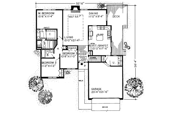 Floor Plan - Main Floor for Traditional House Plan #312-272 - 3 bed, 2 bath