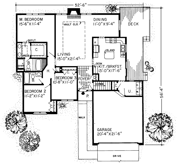 Floor Plan - Main Floor for Traditional House Plan #312-272 - 3 bed, 2 bath