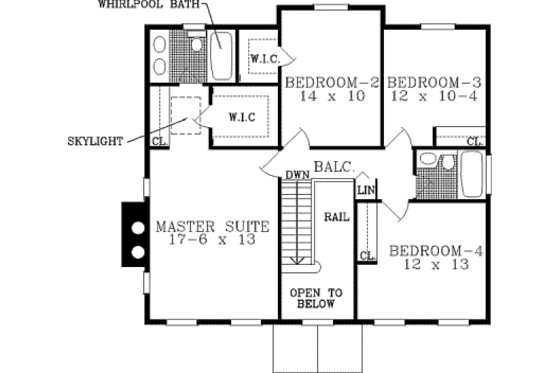 Floor Plan - Upper Floor for Country House Plan #3-172 - 4 bed, 3 bath