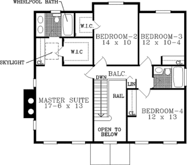 House Design - Colonial Floor Plan - Upper Floor Plan #3-172