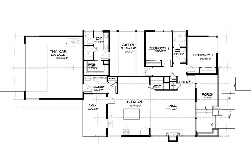 House Blueprint - Floor Plan - Main Floor for Modern House Plan #895-23 - 3 bed, 2 bath