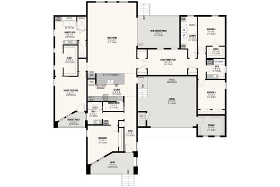 Floor Plan - Main Floor for Contemporary House Plan #534-4 - 4 bed, 3 bath