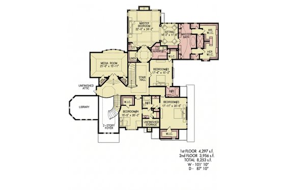 Floor Plan - Upper Floor for Classical House Plan #54-701 - 5 bed, 4.5 bath