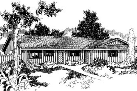 Exterior - Front Elevation for Ranch House Plan #303-167 - 2 bed, 1 bath