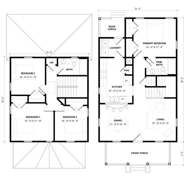 House Blueprint - Floor Plan - Main Floor for Prairie House Plan #936-33 - 4 bed, 2 bath