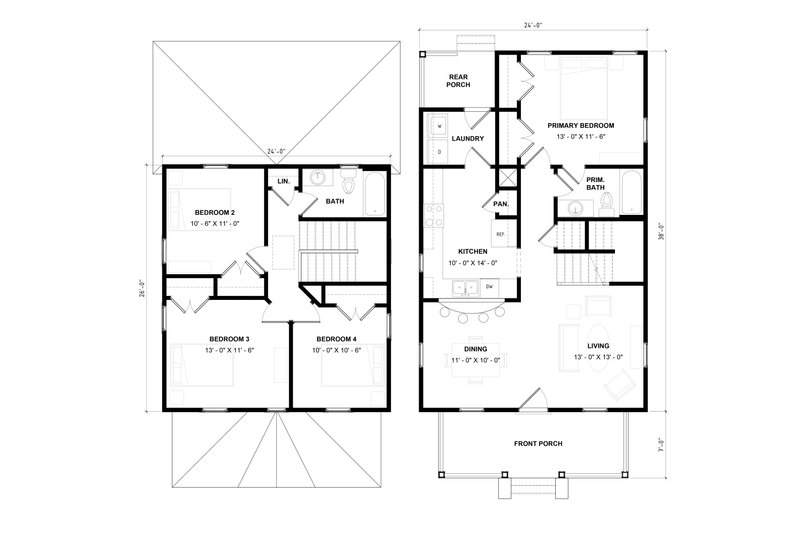 House Blueprint - Floor Plan - Main Floor for Prairie House Plan #936-33 - 4 bed, 2 bath