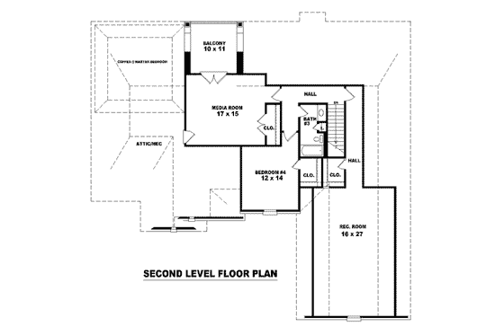 Floor Plan - Upper Floor for European House Plan #81-1265 - 4 bed, 3 bath