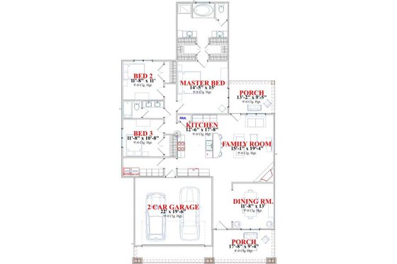 Floor Plan - Main Floor for Craftsman House Plan #63-139 - 3 bed, 2 bath