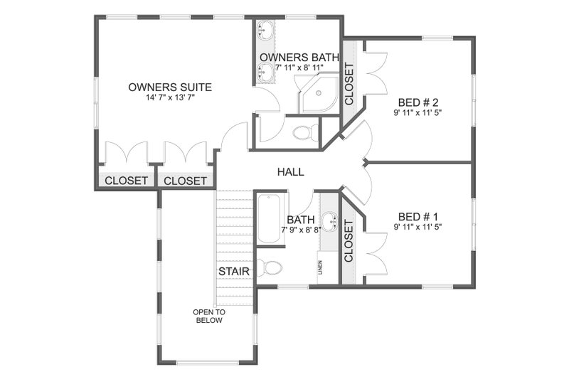 Architectural House Design - Floor Plan - Upper Floor for Farmhouse House Plan #1060-374 - 3 bed, 2.5 bath