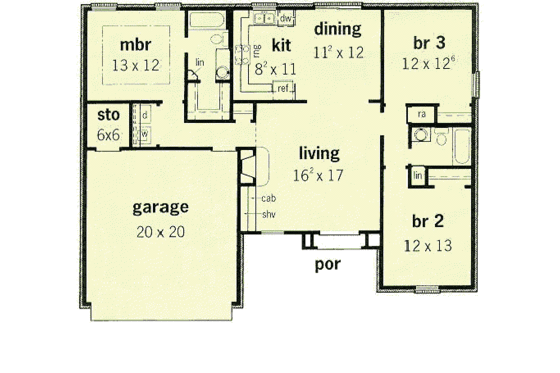 Floor Plan - Main Floor for European House Plan #16-115 - 3 bed, 2 bath