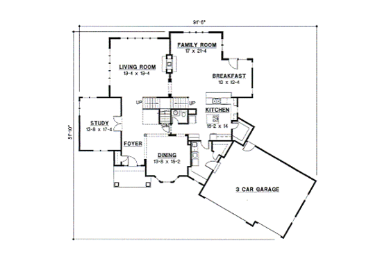 Floor Plan - Main Floor for Traditional House Plan #67-617 - 4 bed, 3.5 bath