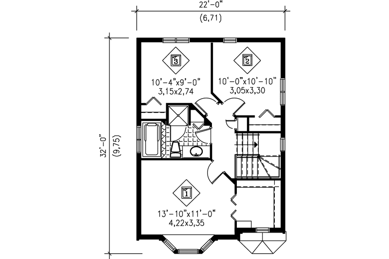 Dream House Plan - Floor Plan - Upper Floor for European House Plan #25-2033 - 3 bed, 1.5 bath