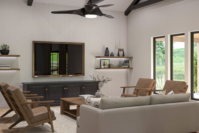 House Blueprint - Interior - Family Room 1 for Barndominium House Plan #455-582 - 4 bed, 3 bath