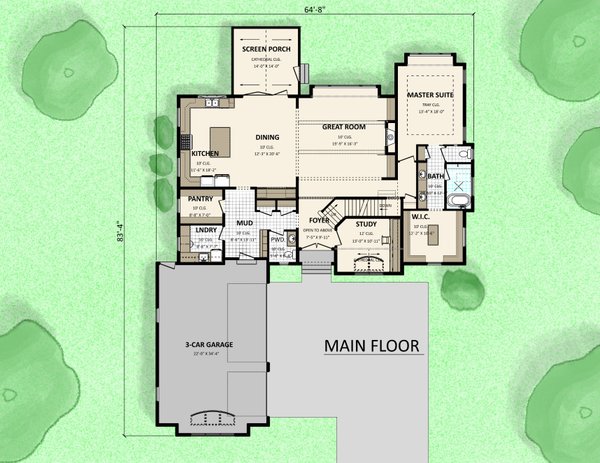 House Blueprint - Floor Plan - Main Floor for Colonial House Plan #1089-36 - 4 bed, 3.5 bath