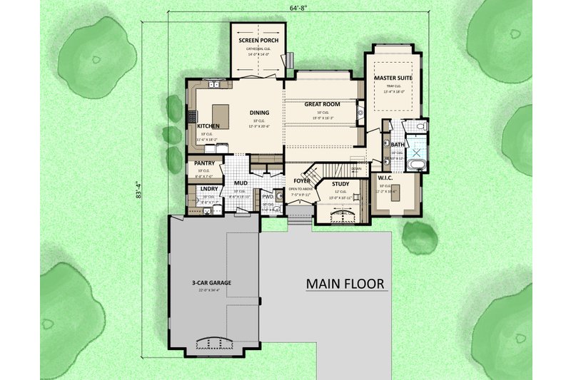 House Blueprint - Floor Plan - Main Floor for Colonial House Plan #1089-36 - 4 bed, 3.5 bath