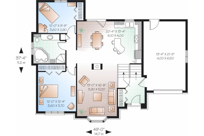 Home Plan - Floor Plan - Main Floor for European House Plan #23-805 - 2 bed, 1 bath