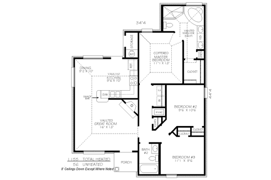 Floor Plan - Main Floor for Traditional House Plan #424-241 - 3 bed, 2 bath