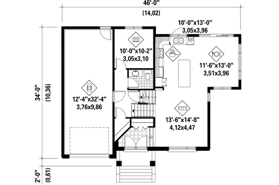 Floor Plan - Main Floor for Contemporary House Plan #25-4545 - 3 bed, 1 bath