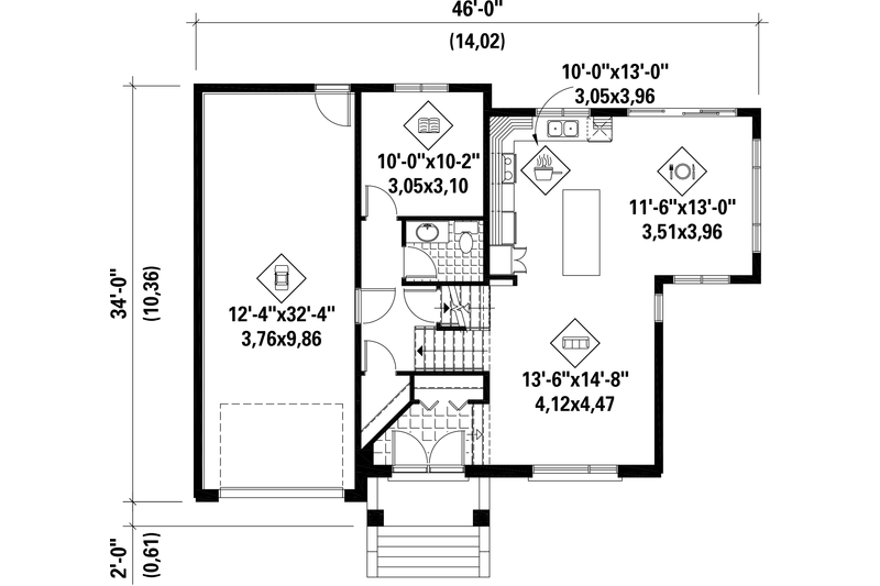 House Blueprint - Floor Plan - Main Floor for Contemporary House Plan #25-4545 - 3 bed, 1 bath