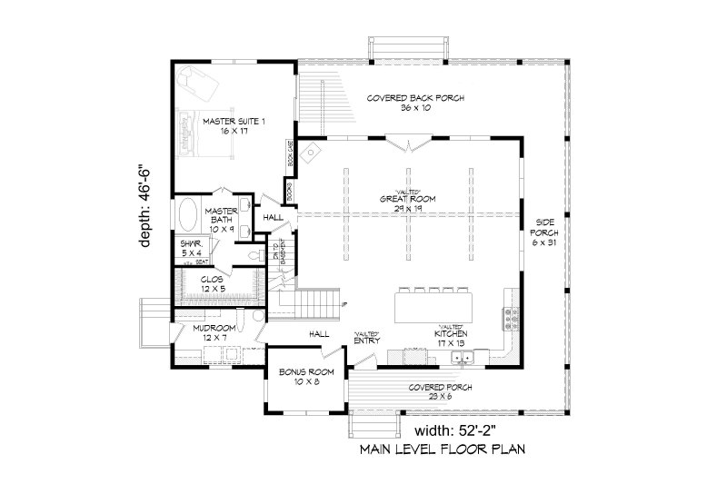 Home Plan - Floor Plan - Main Floor for Farmhouse House Plan #932-34 - 3 bed, 2 bath