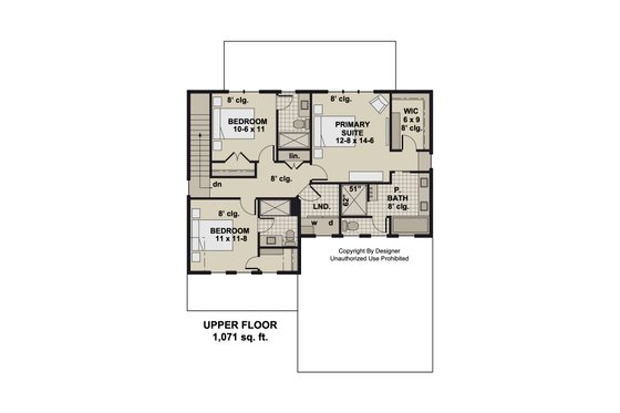 Floor Plan - Upper Floor for Craftsman House Plan #51-1382 - 3 bed, 3.5 bath