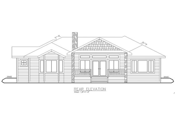 Exterior - Rear Elevation for Ranch House Plan #117-872 - 2 bed, 2.5 bath