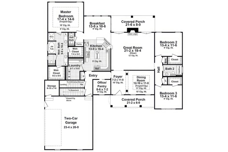 House Blueprint - Floor Plan - Main Floor for Farmhouse House Plan #21-555 - 3 bed, 2.5 bath
