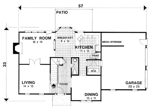 Floor Plan - Main Floor for Farmhouse House Plan #56-153 - 3 bed, 2.5 bath