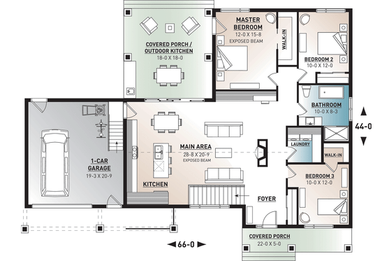 Floor Plan - Main Floor for Ranch House Plan #23-2649 - 3 bed, 1 bath